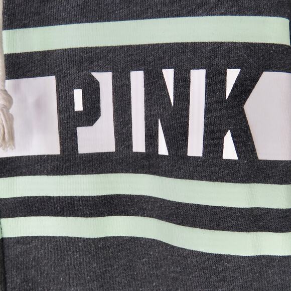 VS PINK Gray Pullover Hoodie Sweatshirt Mint Green Graphic Detail Medium - Picture 3 of 7